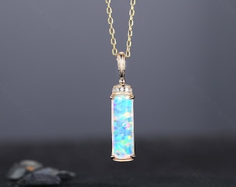 White Fire Opal Pendant Necklace: 14K Gold Gemstone Jewelry
