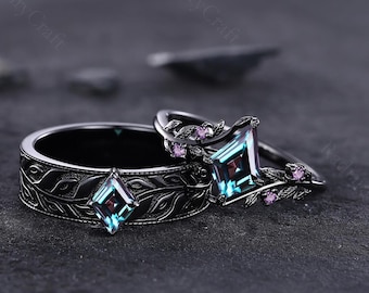 Anillo de compromiso de alejandrita con hojas de olivo para hombre y mujer.