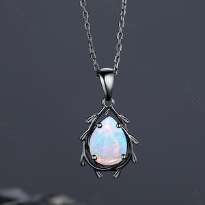 Vintage pear cut opal necklace Unique opal pendant necklace Black gold opal necklace Custom opal pendant necklace Family opal necklace