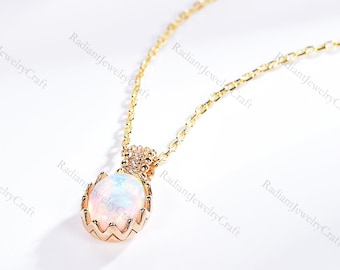 Oval Ethiopian Opal Pendant Necklace, Sterling Silver, October Birthstone