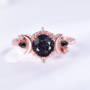 Anillo de piedra arenisca azul galaxia de plata de ley, joyería de piedras preciosas de boda de corte redondo, anillo de compromiso de racimo vintage, regalo de astronomía para sus mujeres