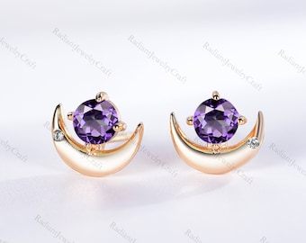 Amethyst Moon Star Earrings: 14K Rose Gold Filled Sterling Silver