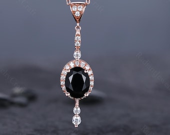 Dainty Black Onyx Necklace: Rose Gold Pendant, Simulated Diamond