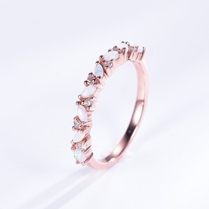 Marquise Opal Stacking Ring: Rose Gold Moissanite Wedding Band