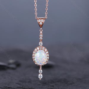 Dainty Rose Gold Fire Opal Necklace: Moissanite Accent, October Birthstone