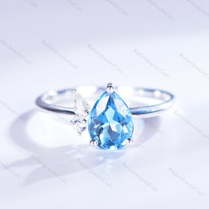 Pear shape aquamarine ring Vintage aquamarine engagement ring 14k gold cluster Marquise moissanite promise ring for women Bridal ring gift