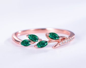 Marquise Smaragd Ring: Art Deco Roségold Jubiläumsring