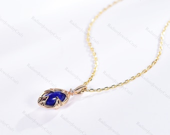 Lapis Lazuli Necklace: 14K Gold Handmade Marquise Pendant
