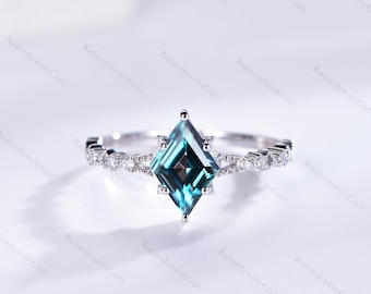 Kite Alexandrite Ring: Sterling Silver Rhombus Engagement Ring