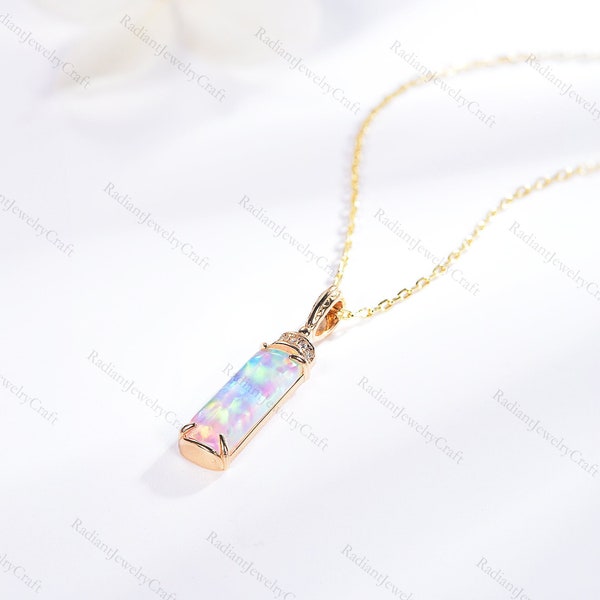 White Fire Opal Pendant Necklace Dainty Genuine Fire Opal Necklace Everyday Gemstone Necklace October Birthstone Opal Necklace Gift for Her