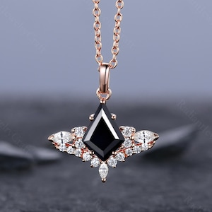 Cluster Kite Schwarz Onyx Halskette Art Deco Rose Gold Anhänger Halskette für Frauen Marquise Moissanite Halskette Brautschmuck Versprechen Geschenk