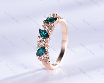 Smaragd Marquise Ring: 14K Gold Mai Geburtssteinband