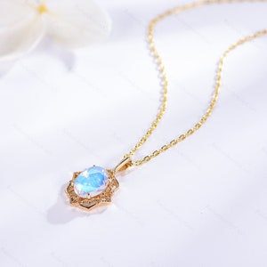 Oval Rainbow Moonstone Pendant: Sterling Silver Crystal Necklace