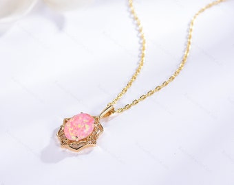Gold Pink Opal Necklace: 14K Gold Filled Sterling Silver