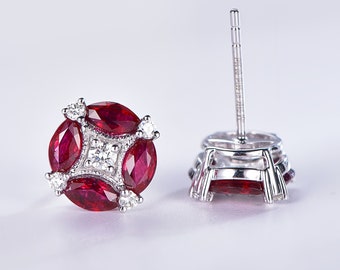 Pendientes vintage de rubí y oro: joyería de plata hecha a mano