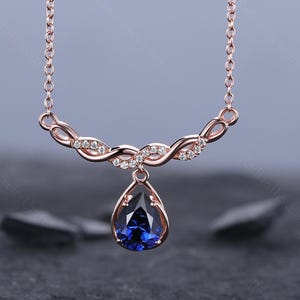 Stapeln Saphir Halskette, Minimalist Infinity Moissanite Saphir Birthstone Anhänger Halskette Massiv 14K Rosegold, Perfektes Geburtstagsgeschenk