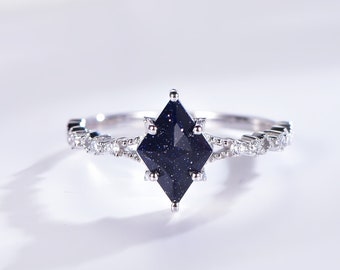 Blue Sandstone Galaxy Ring: Rose Gold Vermeil, Personalized Promise Ring