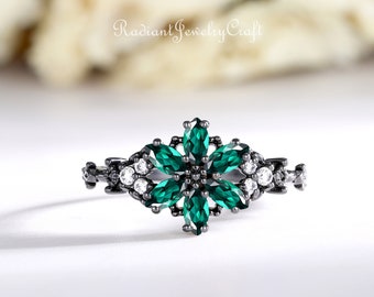 Marquise Blume Smaragd Ring: Lab Smaragd Sterling Silber Mai Geburtsstein