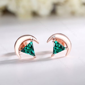 Emerald Triangle Studs: Sterling Silver Green Gemstone Earrings