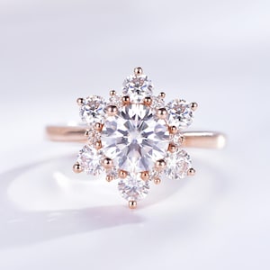 Snowflake Moissanite Engagement Rose Gold Ring for Women Holo Sterling Silver Wedding Ring Moissanite Dainty Annersary Bridal Unique Jewelry