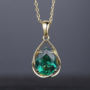 Pear Cut Emerald Necklace: Yellow Gold Pendant, Custom Jewelry