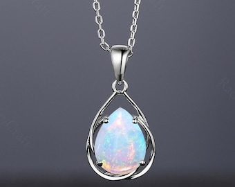 Collier en argent sterling avec opale poire : pendentif familial personnalisé