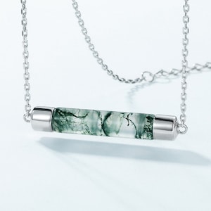 Sterling silver moss agate necklace Unique moss agate necklace Custom moss agate pendant necklace Surprise moss agate necklace for her