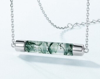 Sterling Silver Moss Agate Necklace: Unique Custom Pendant