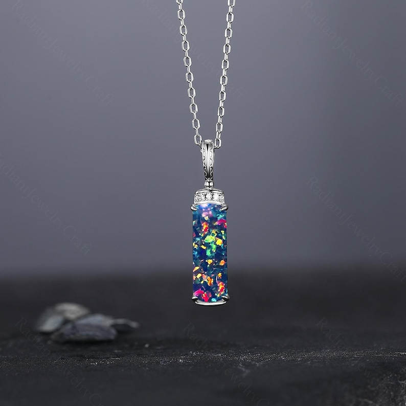 Black Fire Opal Pendant Necklace Dainty Genuine Fire Opal Necklace
