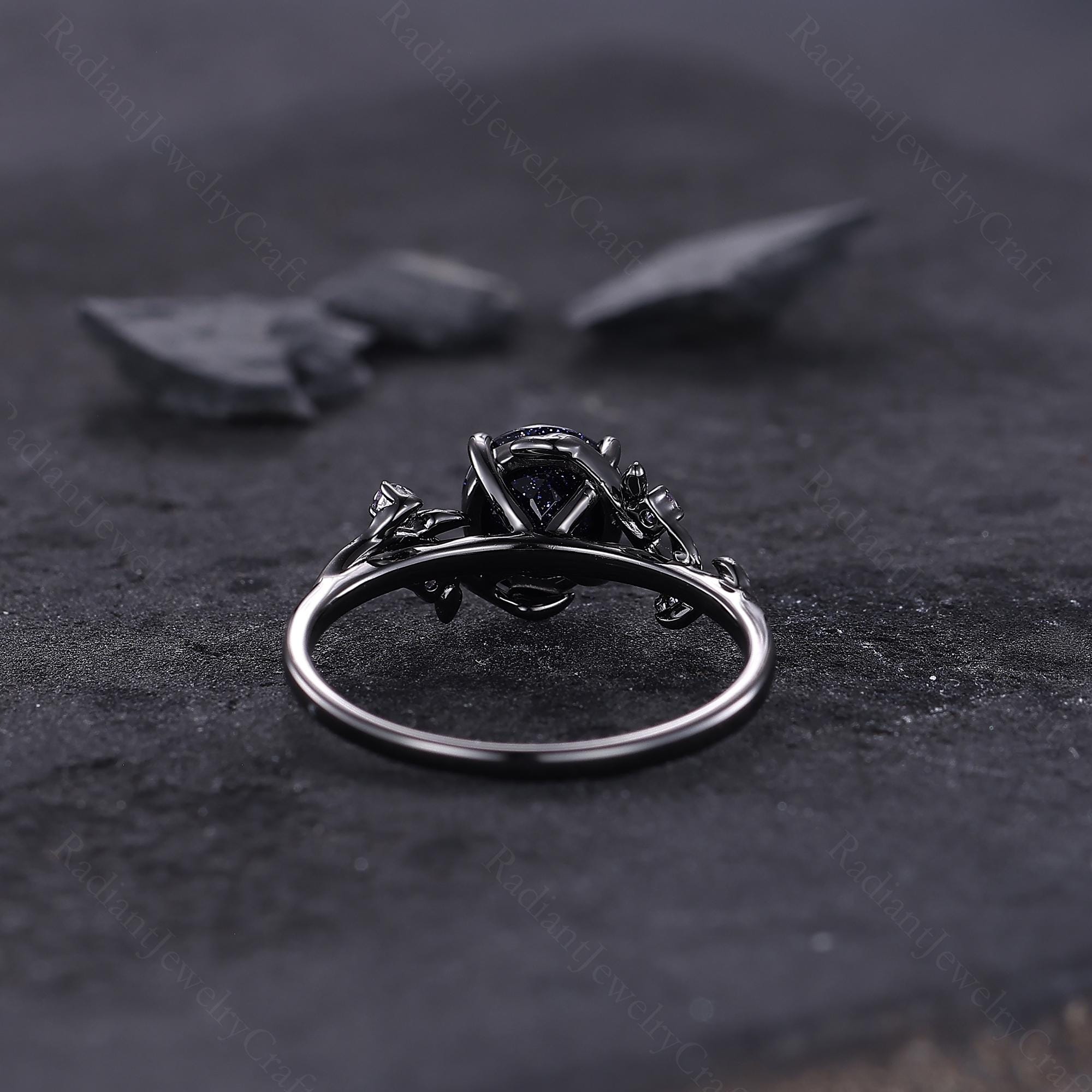 Blue Sapphire Leaf Couples Ring Set, His and Hers Wedding Band