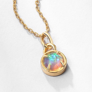 White Fire Opal Necklace: Minimalist Gold Pendant, October Birthstone
