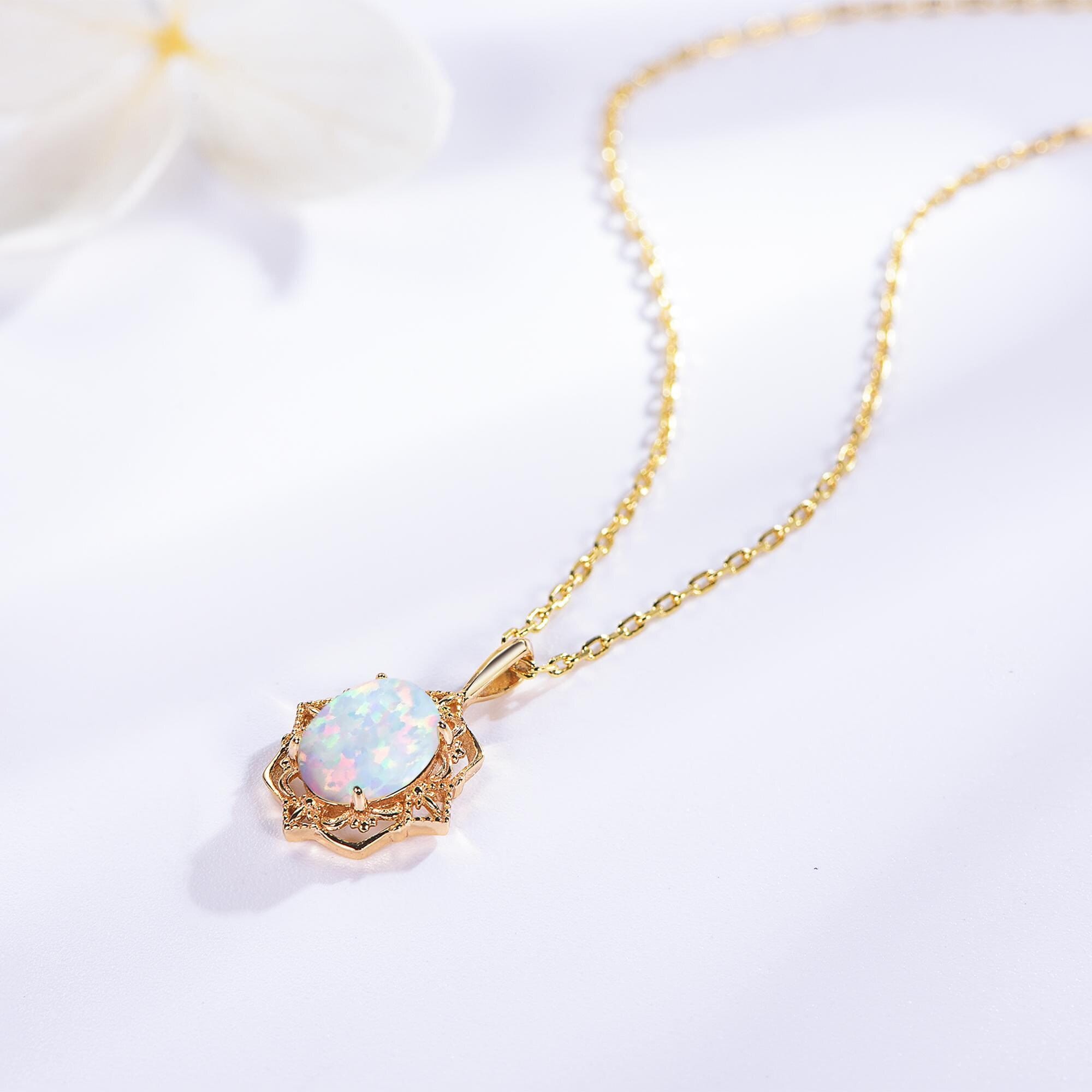 Oval Opal 14k Gold Necklace: Sterling Silver Pendant, Gift for Mom