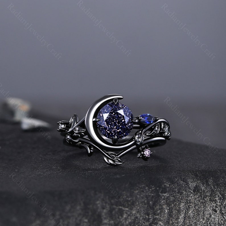 Nature Colorchange Alexandrite Engagement Ring Moon Star Design