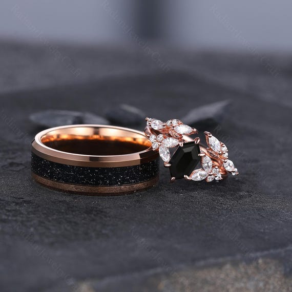black dress rose gold jewelry Gothic Black And Pink Beaded Wedding Dress With Gloves main image 0