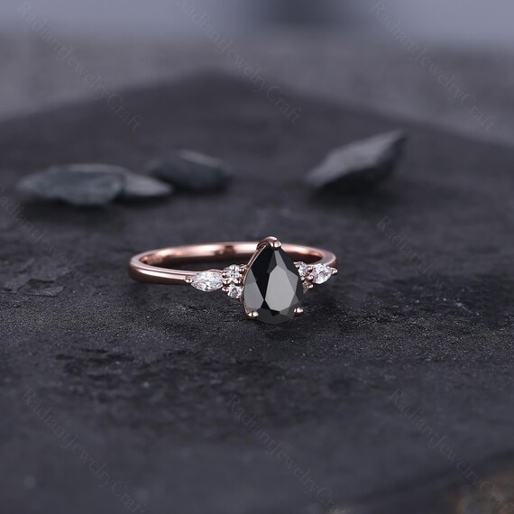 Black Onyx & Diamond Couple's Ring Set: Vintage Style Rose Gold