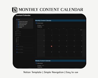 Monthly Content Calendar | Notion Template for Social Media Scheduling, Content Planning, Editorial Calendar, and Time Management