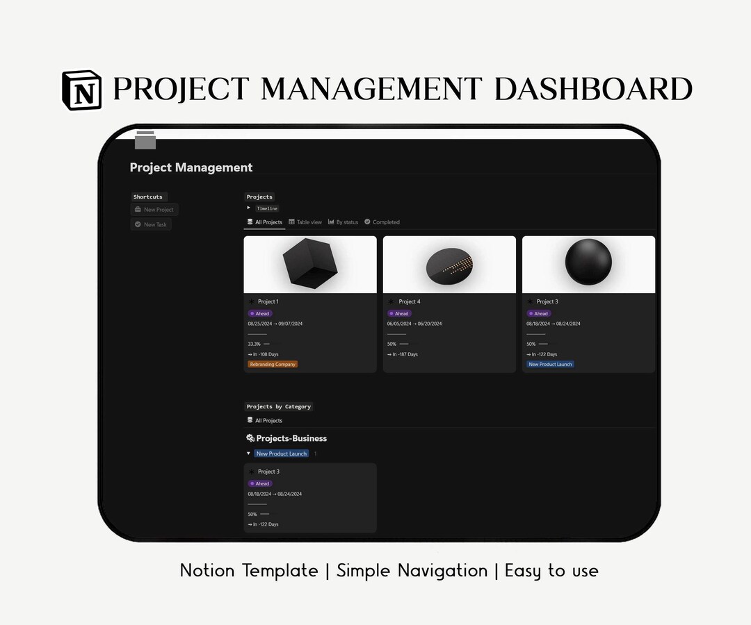 Project Management Dashboard | Notion Template for Task Tracking, Goal ...