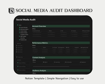 Social Media Audit Dashboard | Notion Template for Analytics, Performance Tracking, Content Review, and Social Media Growth