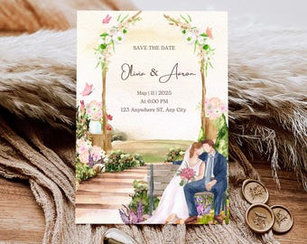 Cute Couple Wedding Invitation Template | Canva Editable Floral Wedding Invite | Adorable Digital Wedding Design