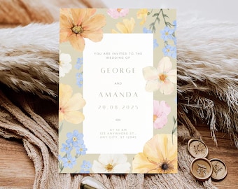 Floral-Themed Canva Wedding Invitation | Editable Digital Wedding Invite with Soft Florals | Instant Download
