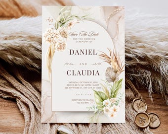Elegant Floral Canva Wedding Invitation | Editable Digital Wedding Template with Flower Details | Instant Download