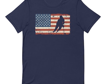Hockey in America – American Flag 4th of July Hockey T-Shirt