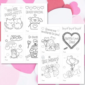 Kids Valentines Day Cards, Valentine Coloring Cards, Printable Valentines Cards, Kids Valentine Cards, Classroom Cards, Valentines Tags