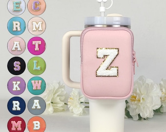 Personalized Tumbler Pouch Custom Water Bottle Pouch Initial Letter Patch Cup Accessories Fanny Pack 30oz 40oz Customized Tumbler Backpack