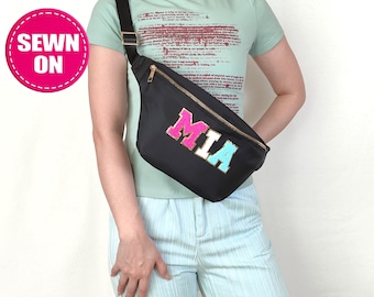 Custom Jumbo Fanny Pack Sewn On Patches Personalized XL Size Fanny Pack Chenille Monogram XLarge Crossbody Bag Chest Shoulder Bag Waist Pack