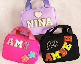Personalized Lunch Bag Customizable Lunch Box Bag Nylon Chenille Patches Kid Lunch Bag Back to school Custom Patch Insulated Cooler Bento