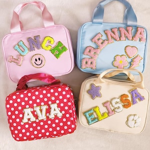 Gepersonaliseerde lunchtas Aanpasbare lunchboxtas Nylon chenillepatches Lunchtas voor kinderen Terug naar school Aangepaste patch Geïsoleerde koeler Bento