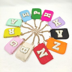 Custom Coin Purse Keychain Wallet Personalized Change Pouch Chenille Letter Patch Nylon Card Holder Mini Wallet Cute Coin Bag Gift for Her