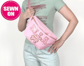 Jumbo Fanny Pack Custom Sewn On Patches Personalized XL Size Fanny Pack Chenille Patch X-Large Crossbody Bag Chest Shoulder Bag Waist Pack