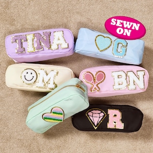 Personalized Pencil Bag Sewn On Customizable Pencil Case Nylon Chenille Patches Kid School Bag Back to school Custom Letter Patch Pencil Bag